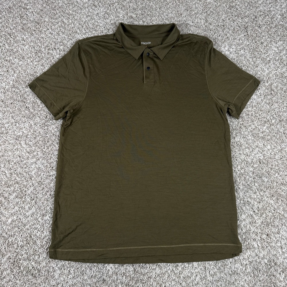 Proof 72 Hour Polo Shirt Mens Medium Olive Green Merino Wool Blend Performance